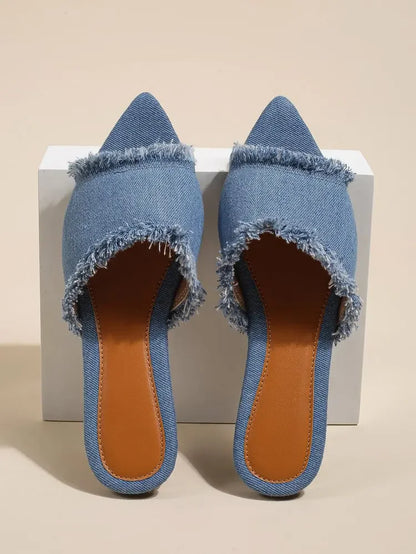 Women Flats Cowboy Slippers Fashion Beach Dress Shoes  Summer Femme Pointed Toe Flip Flops New Casual Slides Zapatos Mujer