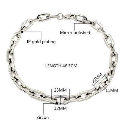 Fashion Women Big Chunky Bracelets Chains with Blink Rhinestones Link Gold Silver Color Surgical Stainless Steel Bracelets