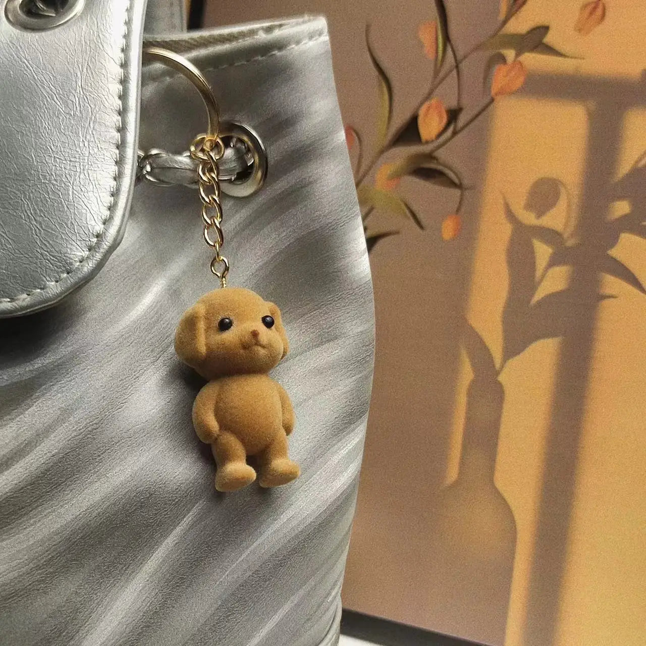 森の家族のフロッキング犬キーホルダーかわいいフロックされた小さなプードル動物キーリングバッグペンダントバックパックチャームアクセサリー卸売