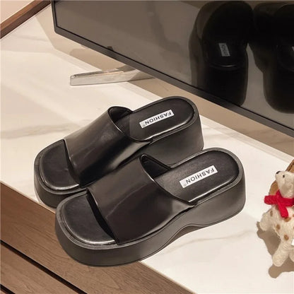 Women Slippers 2025 Summer New Luxury Sandals Women Thick Soled Designer Square Toe Slippers Slides Women Zapatos