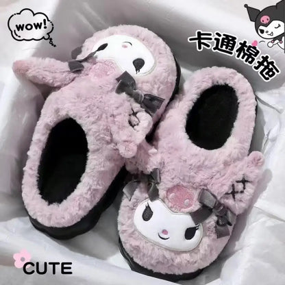 Sanrio Kuromi Winter Women Plush Slippers Anime Kawaii Home Cotton Shoes Cartoon Girls Soft Keep Warm Slippers Student Dormitory