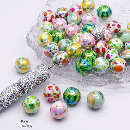 10pcs/bag Acrylic Beads Fashion Hand Drawn Cartoon Painting Loose Beaded DIY Handmade DIY Bracelets Mobile phone chain Bead Pen