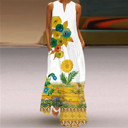 Summer Sexy Maxi Dresses Women Sleeveless V-Neck Robe Party 2025 Retro Loose Beach Vestidos Y2k  S-5XL