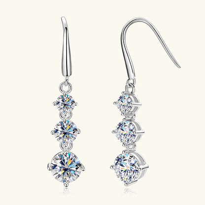 Lnkry 925 Sterling Silver Drop Earring Certified GRA 6.5mm&5mm&4mm Three Stone Moissanite Dangle Earrings For Women Jewelry Gift