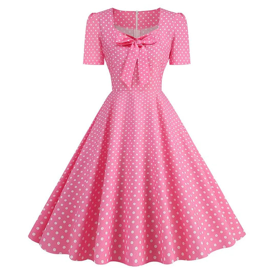 Green Plaid Swing Party Dresses Women Elegant Vintage Square Collar Short Sleeve Casual Summer Dress