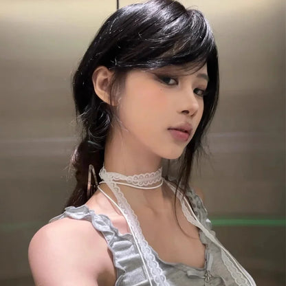 Fashion Choker Necklace for Women Sexy Black White Lace Bowknot Pendant Short Clavicle Chain Gothic Chokers Aesthetic Jewelry