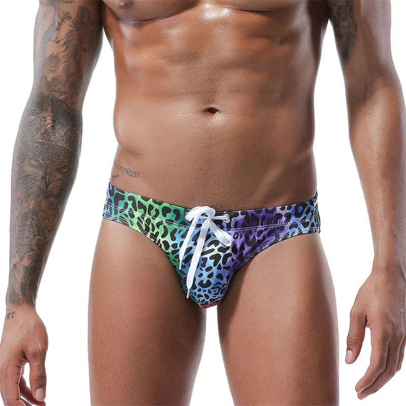 Men's Swimwear Swimsuit Beach Low Waist Briefs Swimsuit Leopard Digital Printing Crochet Bikini Surfing Swim Wear Bathing Suit