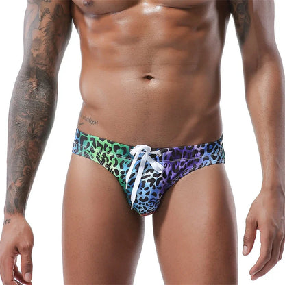Men's Swimwear Swimsuit Beach Low Waist Briefs Swimsuit Leopard Digital Printing Crochet Bikini Surfing Swim Wear Bathing Suit