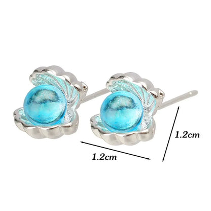 Fashion Shell-shaped Stud Earrings Blue Color Earrings for Women Ear Studs Sweet Girls Fashion Jewelry Party Gifts