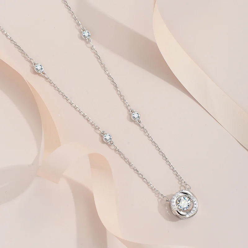 RAPRGOLD GRA認定モアサナイト ラウンドダンシングペンダントネックレス レディース用 925スターリングシルバージュエリーチェーン ウェディングギフトにおすすめ