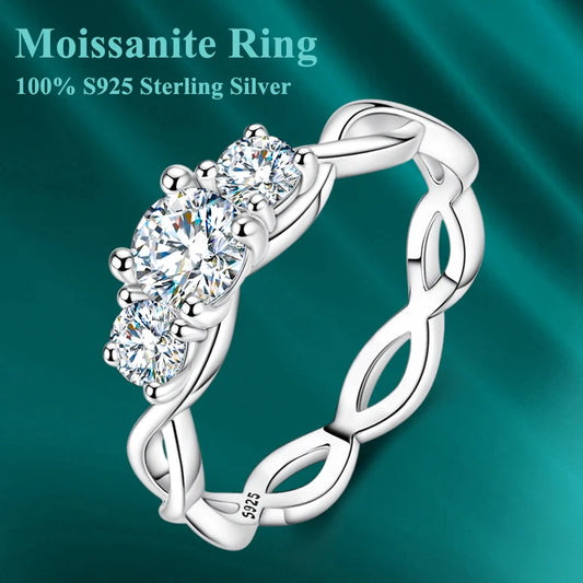 Total 0.9CT Moissanite Ring 100% S925 Sterling Silver for Women Female Eternity Sparkling Classic Band Wedding Rings Jewelry