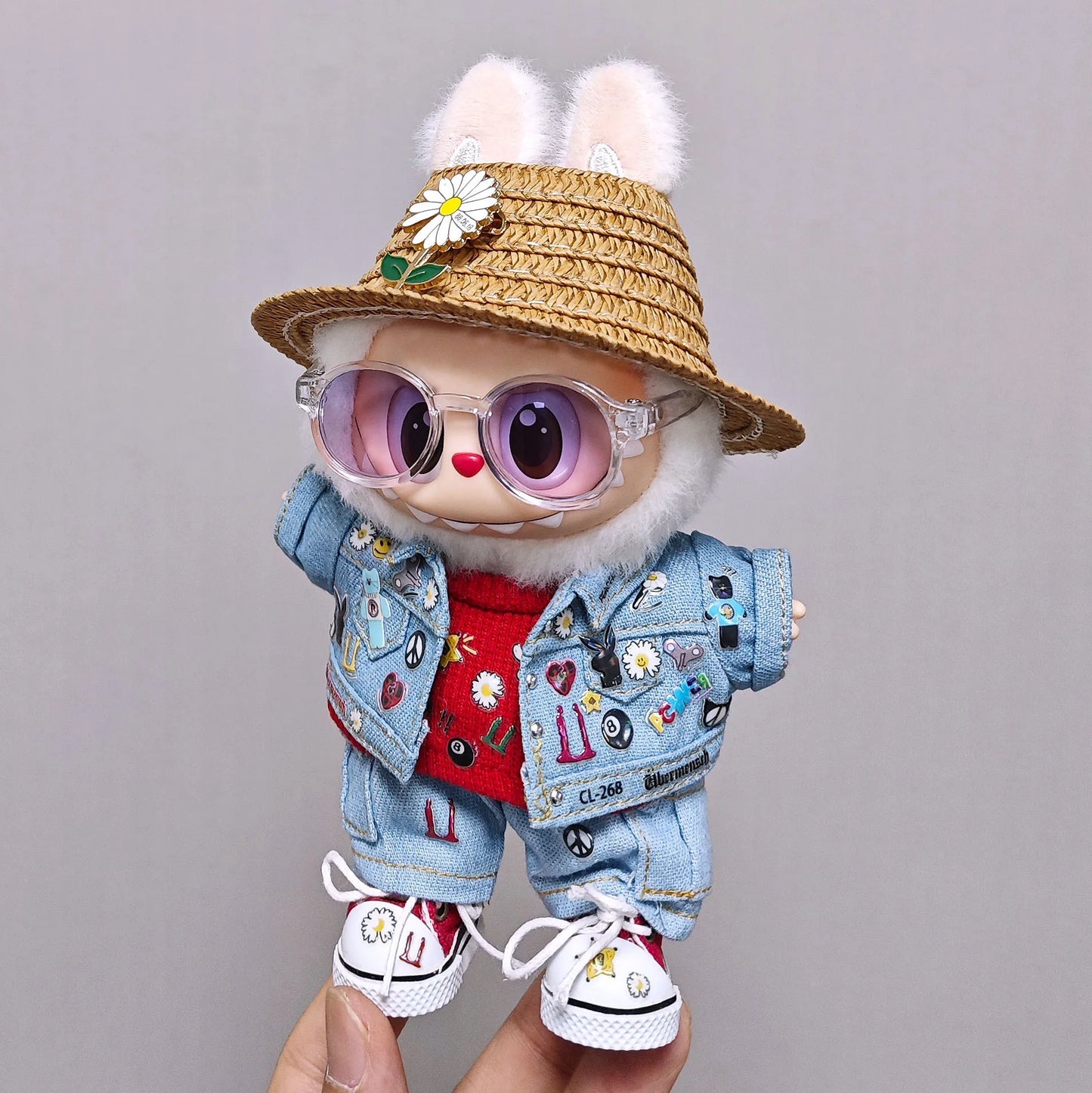 Labubuキッズ服用高品質15cm - 17cm西洋デニム服と靴セット Labubuユニバーサル服