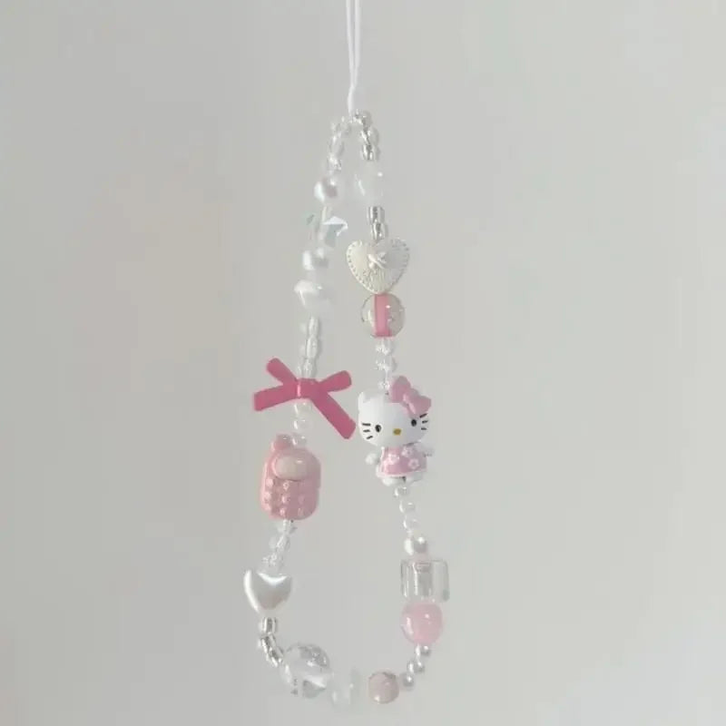 New Anime Cartoon Sanrio Hello Kitty Beaded Phone Chain Cute Girl Ccd Camera Backpack Pendant Decoration Friends Birthday Gift