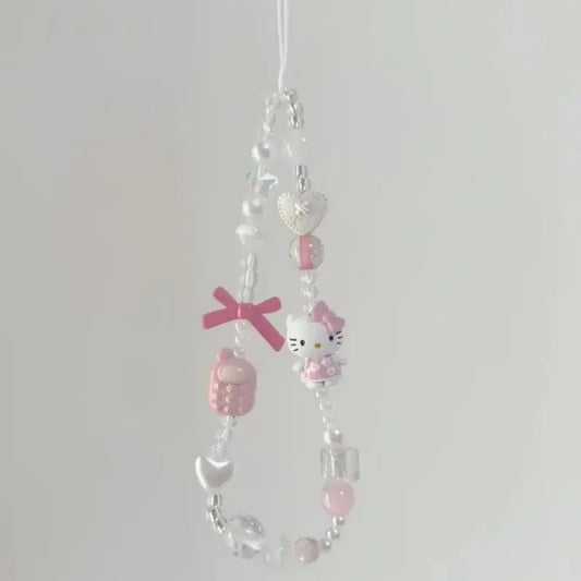 New Anime Cartoon Sanrio Hello Kitty Beaded Phone Chain Cute Girl Ccd Camera Backpack Pendant Decoration Friends Birthday Gift