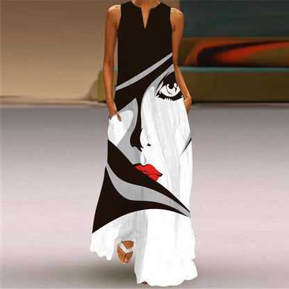 Summer Sexy Maxi Dresses Women Sleeveless V-Neck Robe Party 2025 Retro Loose Beach Vestidos Y2k  S-5XL