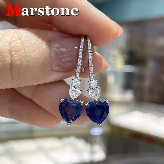 Full Moissanite D Color Diamond Stud Blue Lab Grown Sapphire Women's Earrings 925 Silver 18K White Gold Moissanite for Women