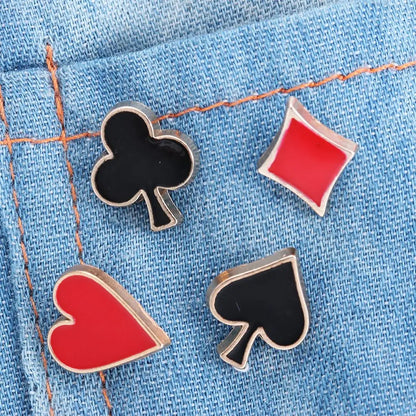 4pcs/set Popular Zinc Alloy Poker Broche Brooch Badges Small Poker Cufflinks Pins Brooches for Women Men Shirt Collar Accessory