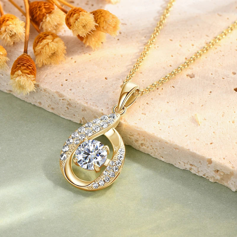OXTAO D VVS1 Moissanite Pandent Necklace with Certified 6.5mm Lab Diamond S925 Sterling Silver Water Drop Pendant Dainty Jewelry