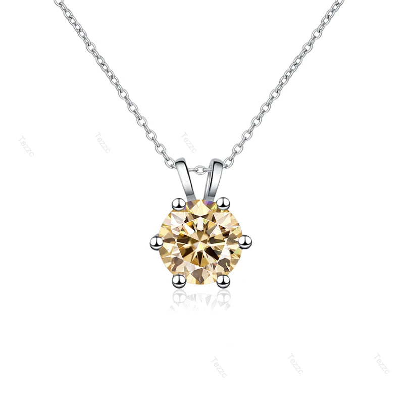 Tezzc 1CT Sparkling Luxury Moissanite Lab Diamond Pendant Necklace for Women 925 Sterling Silver High Quality Fine Jewelry