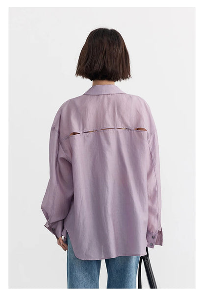 CHIC VEN Women Thin Shirt Long Sleeve Casual Loose Slightly Transparent Cool Blouses Woman Solid Design Female Top Summer 2024