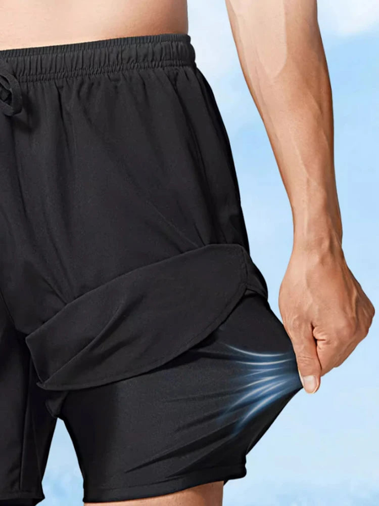 Men Swim Trunks Double-Layer Comfort Compression Liner Swim Shorts Quick Dry Beach Pants 7"