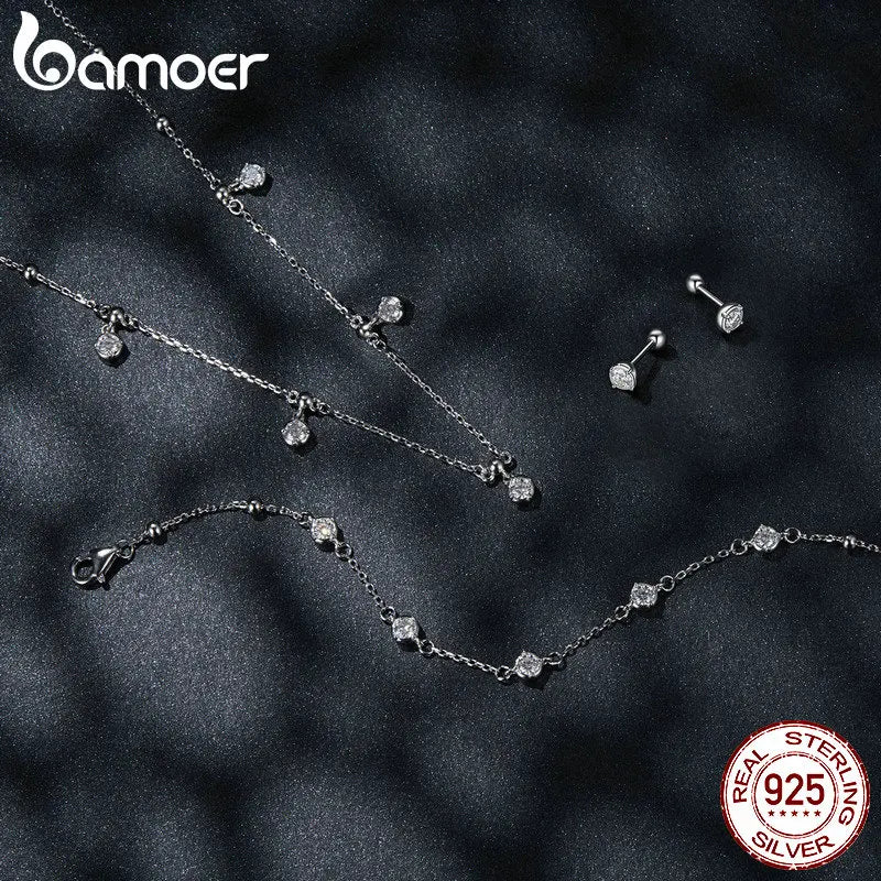 BAMOER 925 Sterling Silver Bezel Setting Moissanite Stud Earrings Round Cut Lab Diamond Earrings for Women Wedding Jewelry Gift