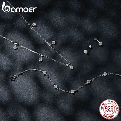 BAMOER 925 Sterling Silver Bezel Setting Moissanite Stud Earrings Round Cut Lab Diamond Earrings for Women Wedding Jewelry Gift