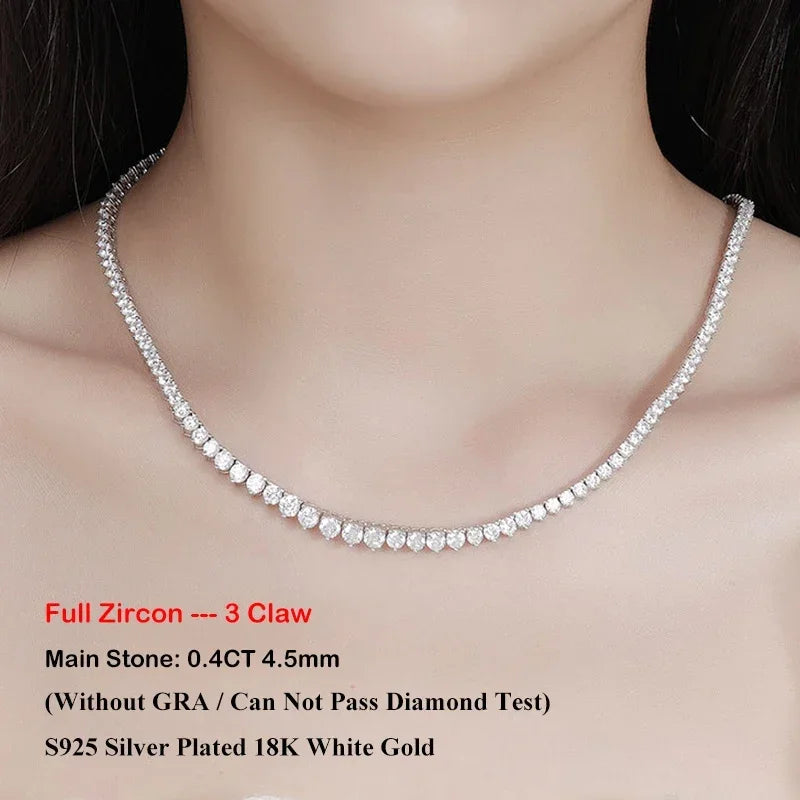 EWYA 3クロー 0.4CT グラデーション フルDカラー VVS モアサナイト テニス ネックレス レディース 925シルバープレート 18k GRA認定 ネックチェーン