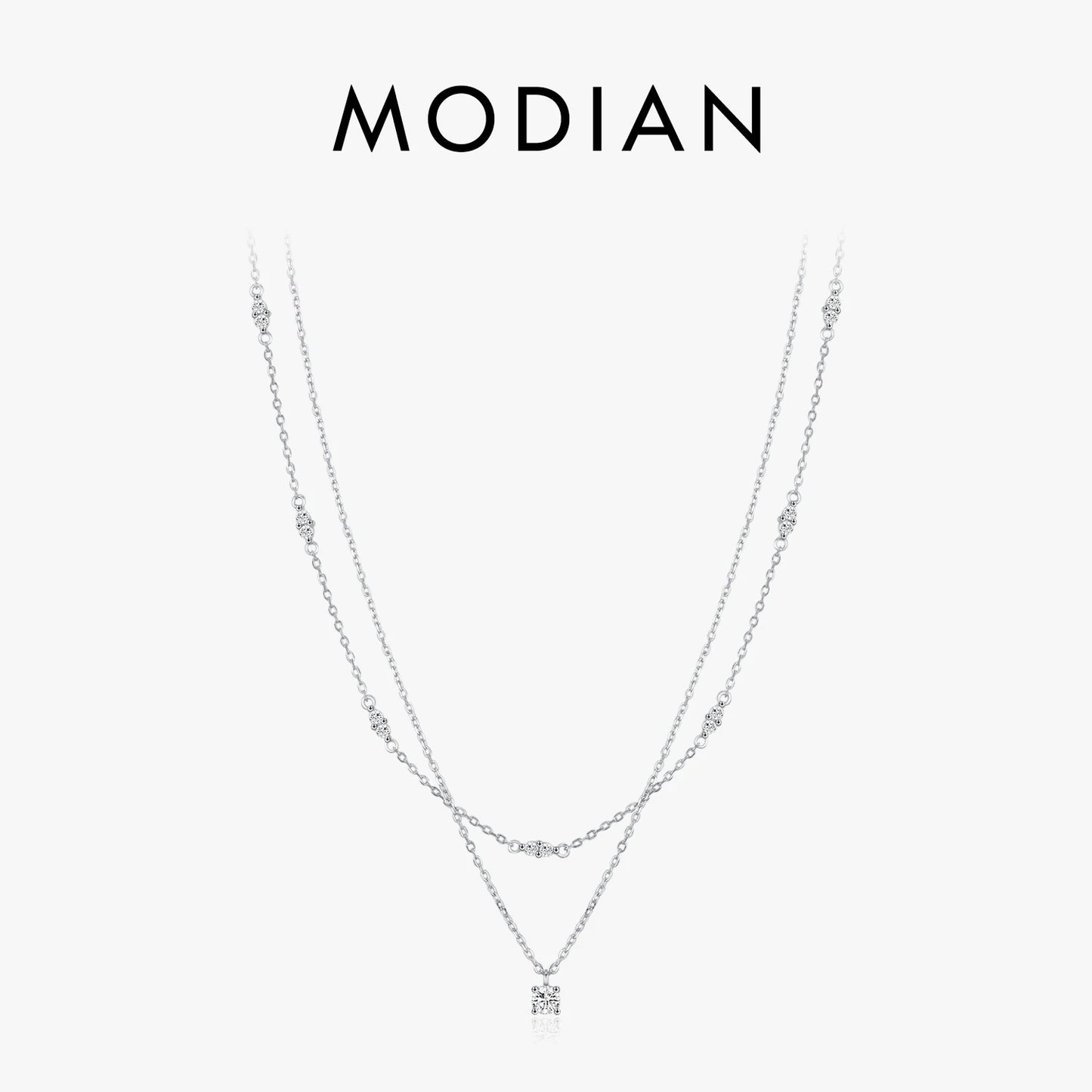 MODIAN 925 Sterling Silver Elegant Moissanite Double Layer Pendant Necklace Charming Choker Necklace Fine Jewelry For Women