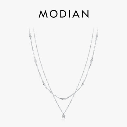 MODIAN 925 Sterling Silver Elegant Moissanite Double Layer Pendant Necklace Charming Choker Necklace Fine Jewelry For Women