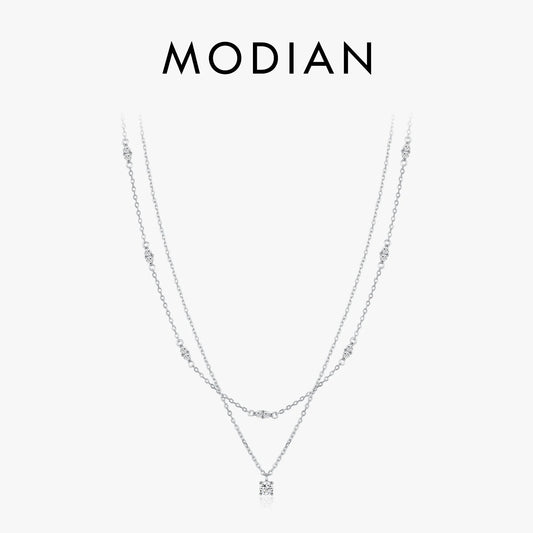 MODIAN 925 Sterling Silver Elegant Moissanite Double Layer Pendant Necklace Charming Choker Necklace Fine Jewelry For Women