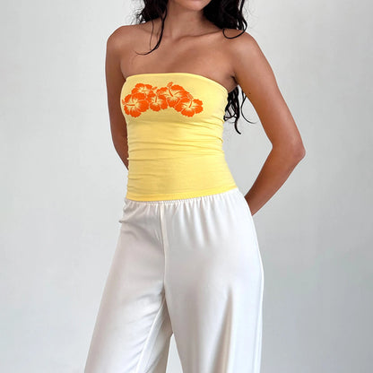 hirigin Y2k Floral Print Strapless Bandeau Top Summer Beach Backless Sleeveless Shirts Vest Fairy Coquette Off Shoulder Crop Top