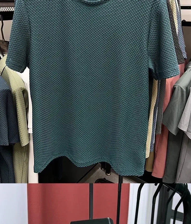 Summer Men's Round Neck Short Sleeved T-shirt M-5XL Oversize Wrinkle Resistant Breathable Top Texture Fabric Versatile Tees