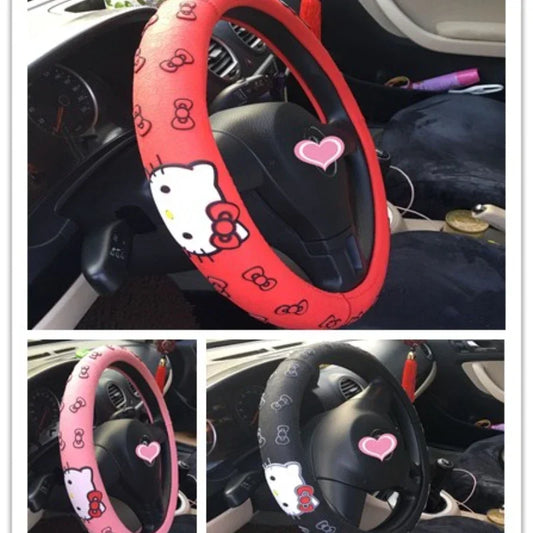 Hello Kitty Stuff Car Steering Wheel Cover All Season Non-Slip Handlebar Cover Eco-friendly Rubber Ring Female Owner Accesorios