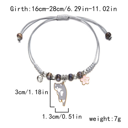 Cartoon Enamel Animal Cat Flower Bracelet for Girl Kids Women Charm Pet Pendant Strap Rope Bracelets Handmade Friendship Jewelry
