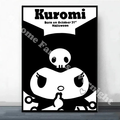 MINISO Sanrio Kuromi Poster Painting Wall Pictures For Living Room Decor Sticker
