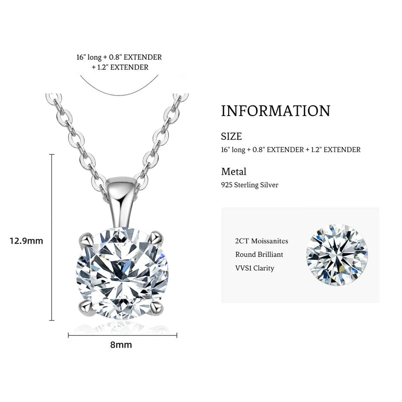 IOGOU Sparkling Real 1 Carat D Color Moissanite Pendant Necklaces For Women 100% 925 Silver Wedding Fine Jewelry Accessories