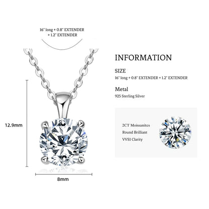 IOGOU Sparkling Real 1 Carat D Color Moissanite Pendant Necklaces For Women 100% 925 Silver Wedding Fine Jewelry Accessories