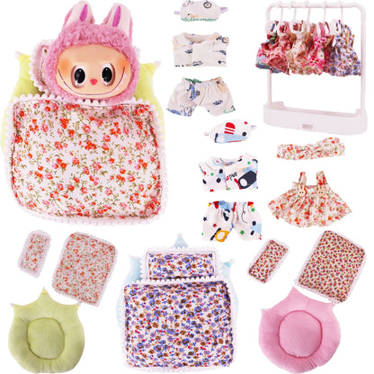 labubu 17cmぬいぐるみ用ドールベッド家具 衣装アクセサリー 女の子のおもちゃ 誕生日・クリスマスギフト