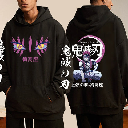 Japanese Anime Demon Slayer Hoodies for Men Akaza Manga Graphic Streetwear Pullover Hoody Long Sleeve Fleece Hooded Sweatshirt