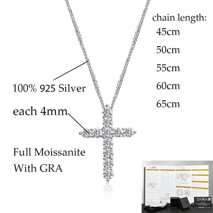 OEVAS 2.5-5MM Moissanite Cross Pendant Necklace S925 Silver Lab Diamond For Man Women Couple necklace Party Fine Jewelry