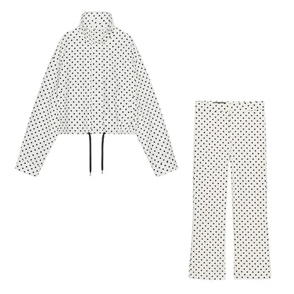 Polka Dot Print Shorts Coats Suits Women Loose High Neck Long Sleeves Zipper Drawstring Sets Female 2025 Autumn New Chic Set