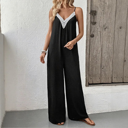 Season Sleeveless Jumpsuit Casual RuffleWide Leg Jumpsuit