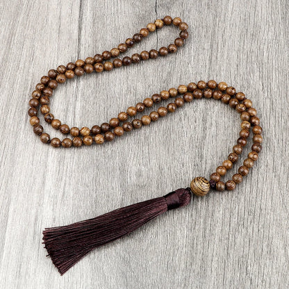 Vintage 108 Wooden Beads Bracelets 6mm Women Men Elastic Beaded Long Necklace Fashion Buddhist Prayer Yoga Jewelry Handmade Gift