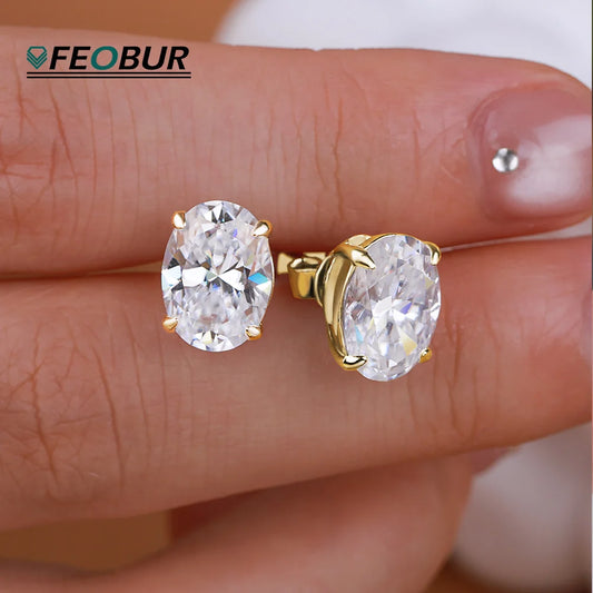 1-4CT Oval Moissanite Stud Earrings for Women Men Certified Lab Grown Diamond Solid 925 Silver Plated 18k Gold Ear Studs Jewelry