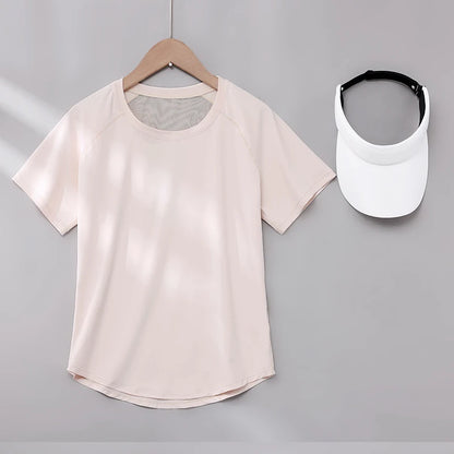 DRUR ヨガトップス スポーツウェア レディース ジムシャツ 通気性 速乾 半袖 ワークアウト Tシャツ ジョガー ランニング Tシャツ ヨガウェア 新作