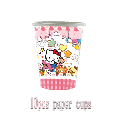 kawaii Sanrio Birthday Party cutlery plate Disposable Banner Cake Topper Hanging Flag Hello Kitty Balloons Birthday Decorations