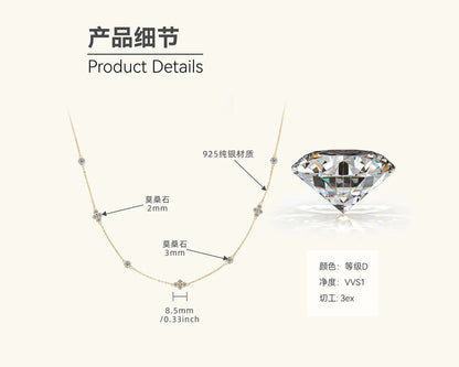 Full Moissanite Flower Necklace Clavicle Chain Adjustable 925 Silver Plated 18k Gold Women's Choker Jewelry Valentine Gift