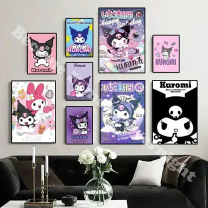 MINISO Sanrio Kuromi Poster Painting Wall Pictures For Living Room Decor Sticker