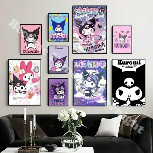 MINISO Sanrio Kuromi Poster Painting Wall Pictures For Living Room Decor Sticker